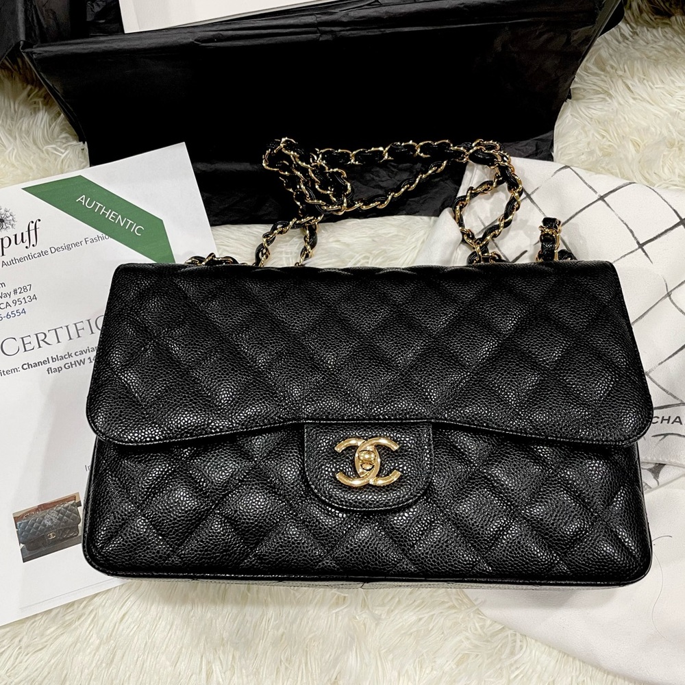 SOLD Chanel Classic Black Jumbo caviar gold hardware